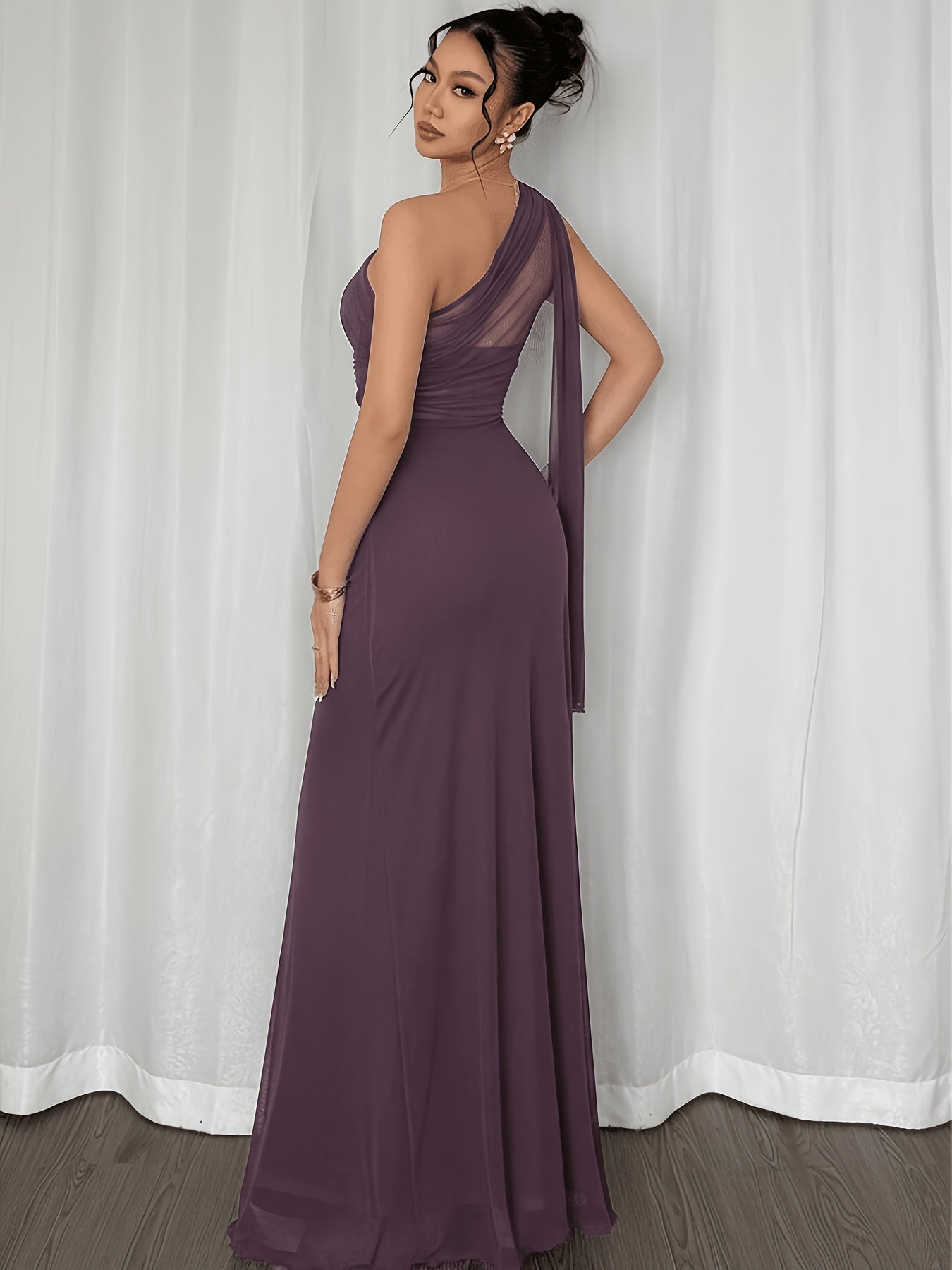 Wedding Guest Midi Dress for Women – One Shoulder, Bodycon Fit, Asymmetrical Hem and Ruffle Detail