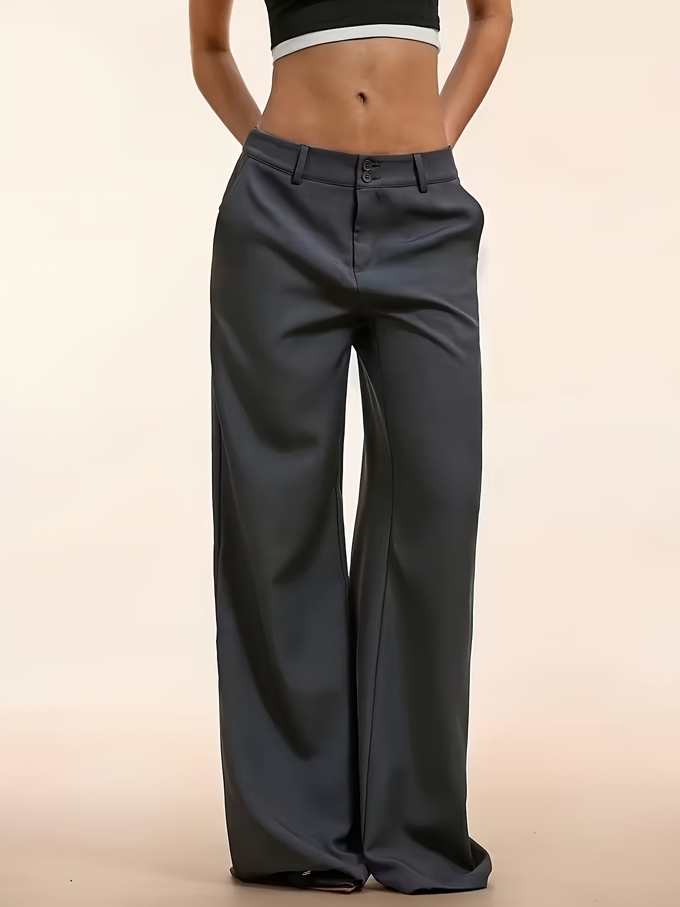 Wide Leg Trousers for Women Drape Suit Pants Floor Length Office Workwear
