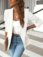 [Trendy Casual Suit Jacket] Trendy Solid Color Fashion Women's Casual Suit Jacket | Open Front Casual Suit Jacket