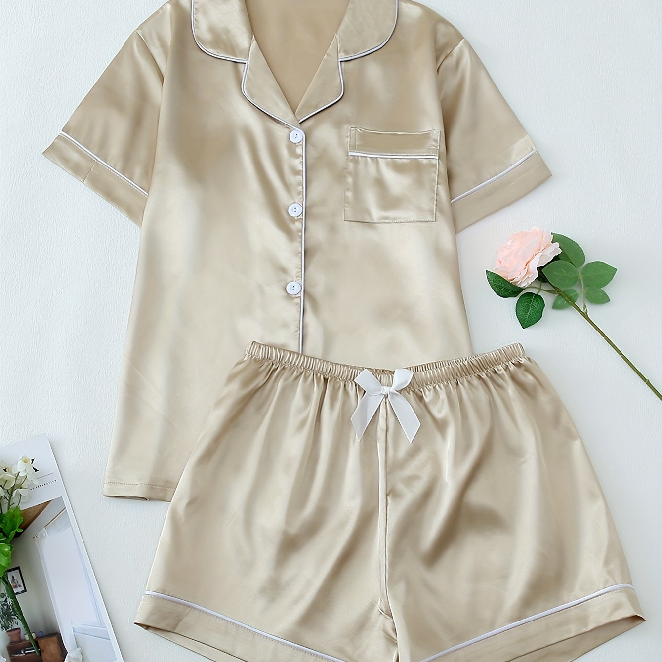 Satin Shirt & Shorts Set by Maisonvirelle