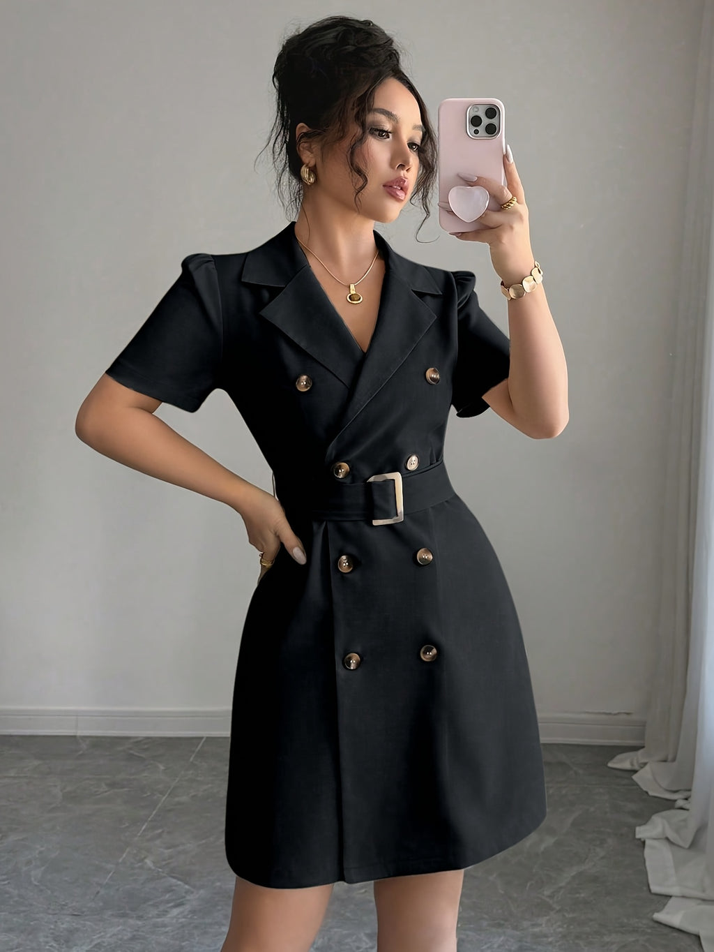 Suit Jacket with Belt at The Waist And Double-Breasted Breeze Sleeve Dress