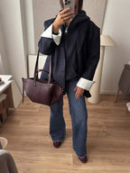Directional Development Women'S Casual Blazer with a Single-Breasted Design, Loose Fit for European And American Commuting Style, Featuring a Minimalist One-Piece Design with Striped Cuffs And Contrasting Colors