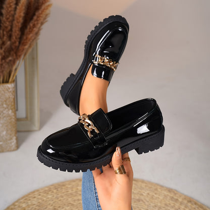 Penny Loafers for Women Chain Detail Slip On Office Shoes for Smart Casual Workwear