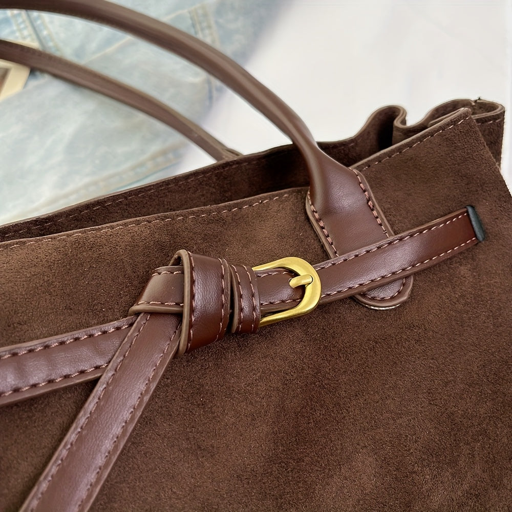 Shoulder Bag for Women Faux Suede Large Handbag for Work Daywear Autumn Winter