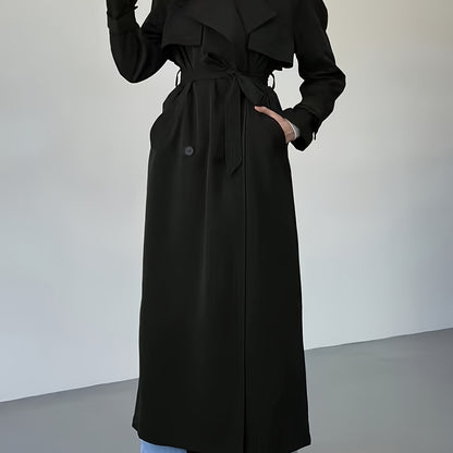 Trench Coat for Women Long Double Breasted Belted Coat for Commuting Autumn