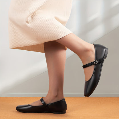 Mary Jane Shoes for Women Square Toe Ankle Strap Flats for Office Everyday