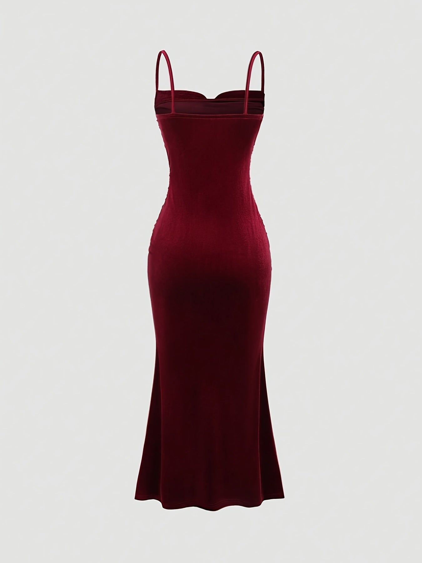 Party Dress for Women Ruched Spaghetti Strap Burgundy Midi Dress for Birthday Dinner Events