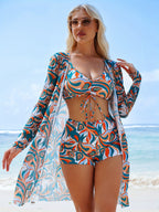 Women's Bikini Three-Piece Swimsuit with Boxer Shorts, New Split Cover-Up, Bowknot Fashion Beachwear