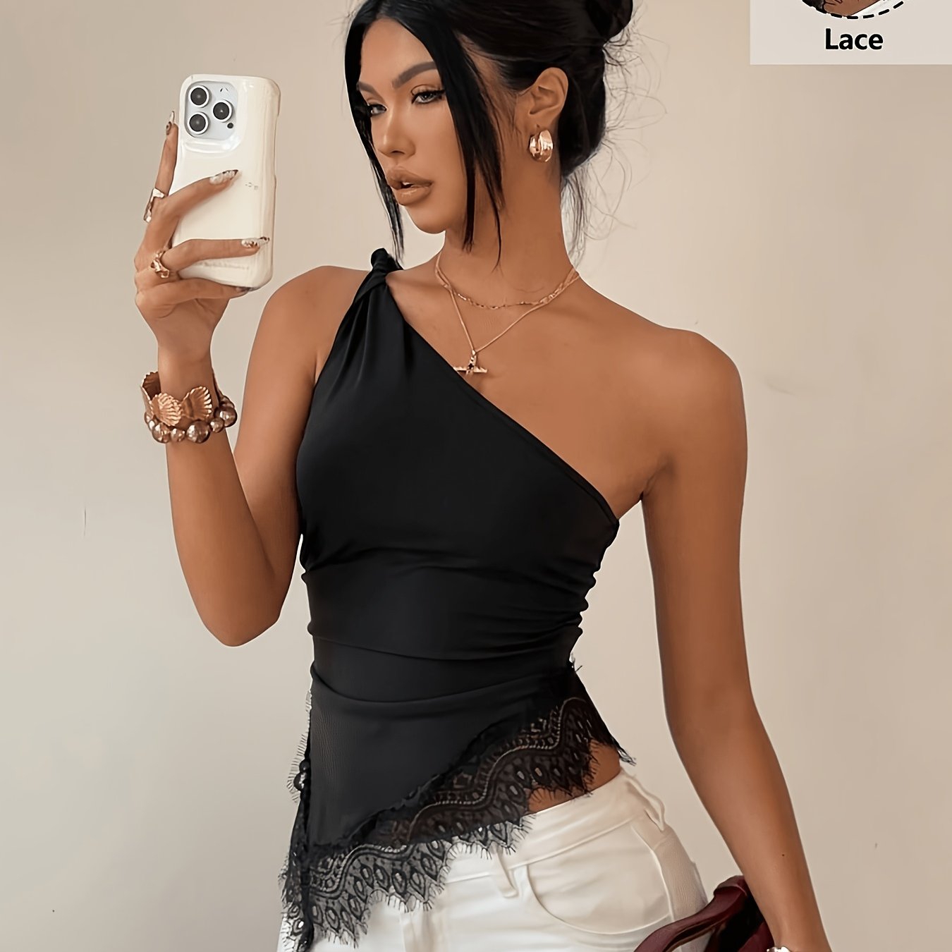One Shoulder Lace Top by Maisonvirelle