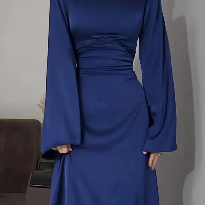 Women'S Elegant Temperament Long Back-Tie Long Sleeve Dress