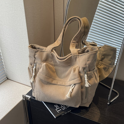 Corduroy Tote Bag for Women Large Crossbody Shoulder Bag for Work Commute Travel