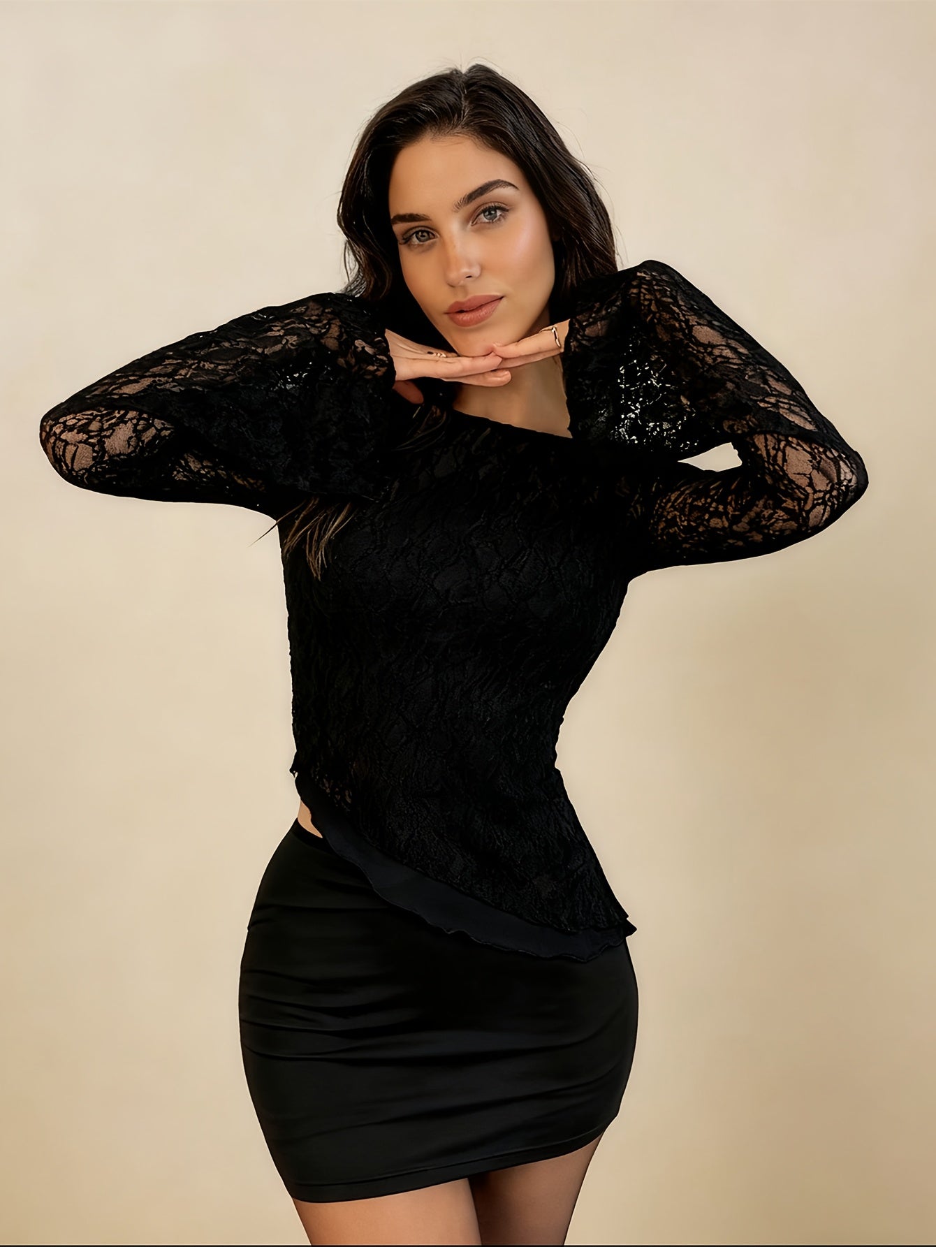 Asymmetric Mesh Lace Top by Maisonvirelle
