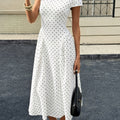 New Summer Women's White Polka Dot Short Sleeve Round Neck Midi Dress