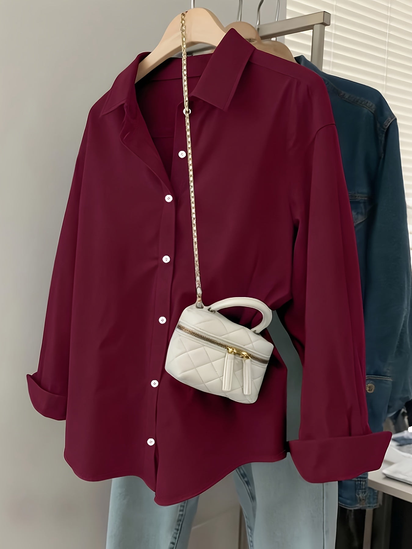 White Shirt for Women Long Sleeve French Style Button Shirt for Office Work Capsule Outfits