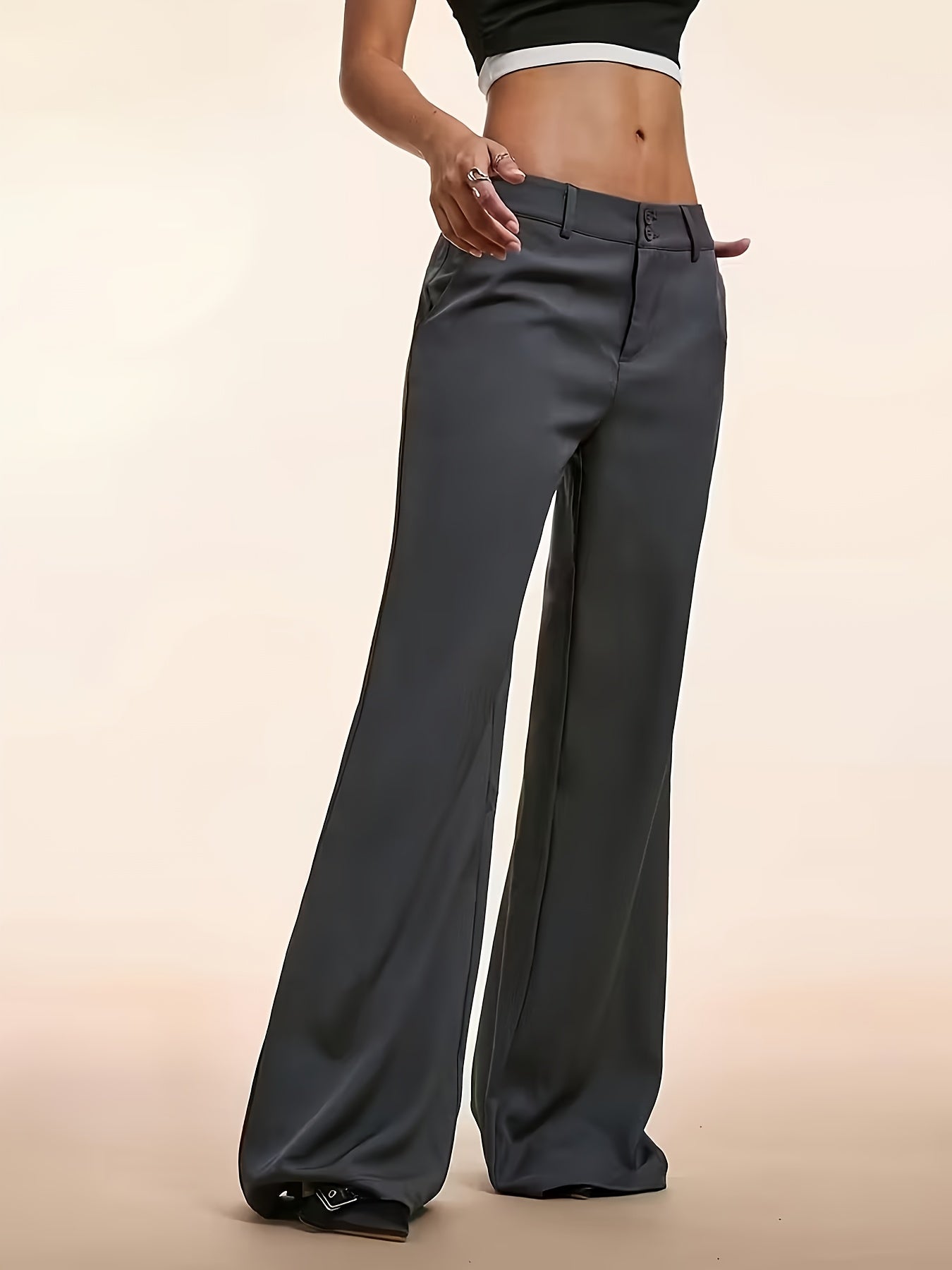 Wide Leg Trousers for Women Drape Suit Pants Floor Length Office Workwear