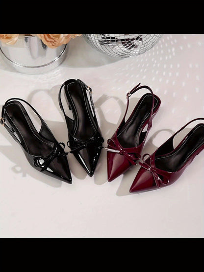 High Heel Sandals / Mid-Heel Red Closed-Toe Sandals / Fairy Shoes / New Style Bow Pointed-Toe Flat Shoes / Women Shoes