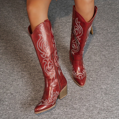 Women's Slip-on Boots, Classic and Elegant Embroidered Western Cowboy Boots, a Cute Light-colored Gift, Suitable for Music Festivals and Vacation Travel, a Fashionable Style, Women Shoes