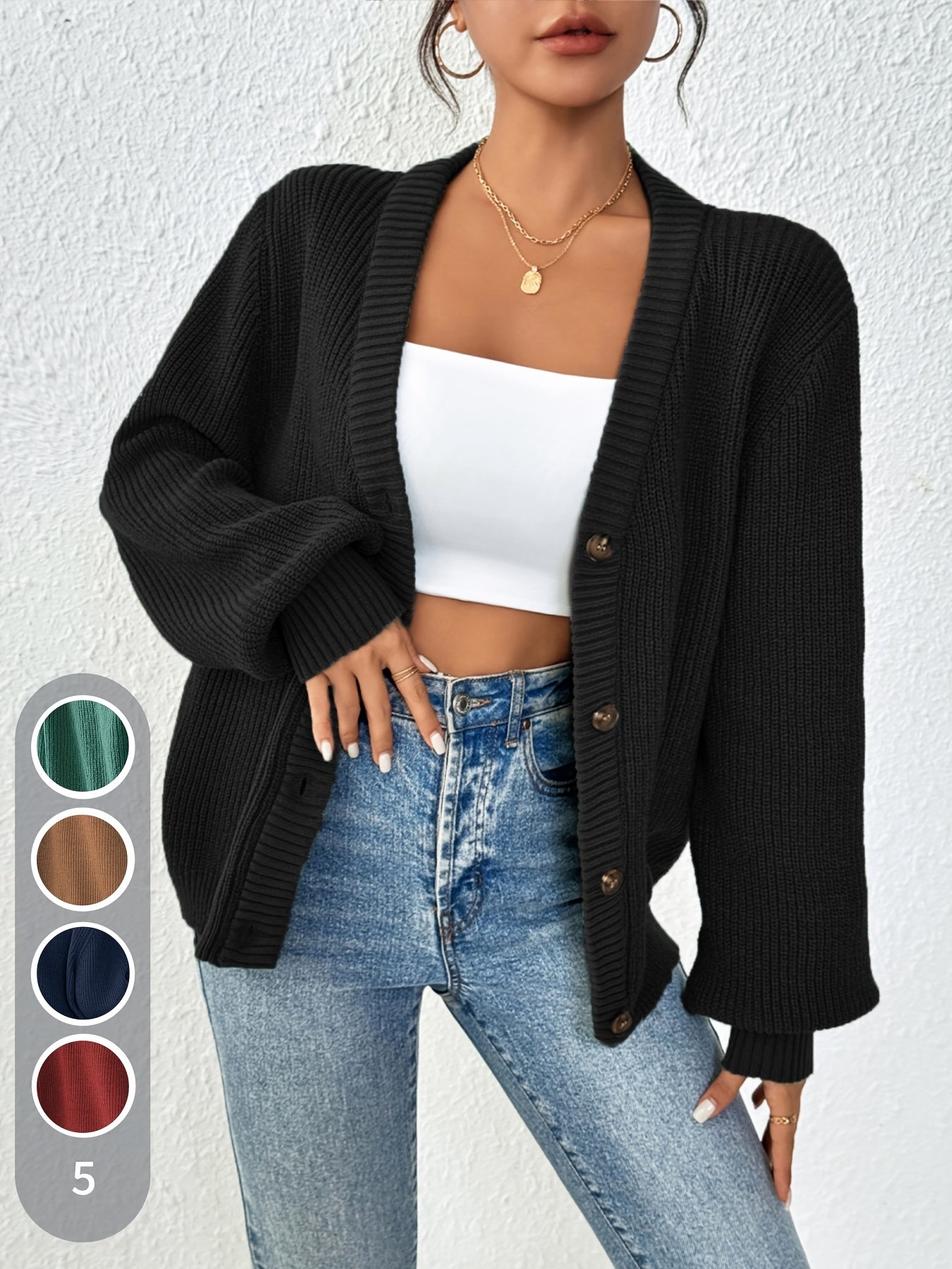 Self-designed Elegant Women's Solid Color Front-button Cardigan Sweater Coat for Spring and Autumn