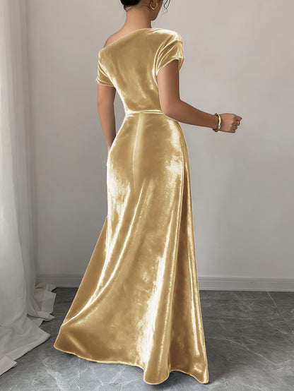 Velvet Dress for Women Off Shoulder Floor Length Evening Dress for Party Banquet Events