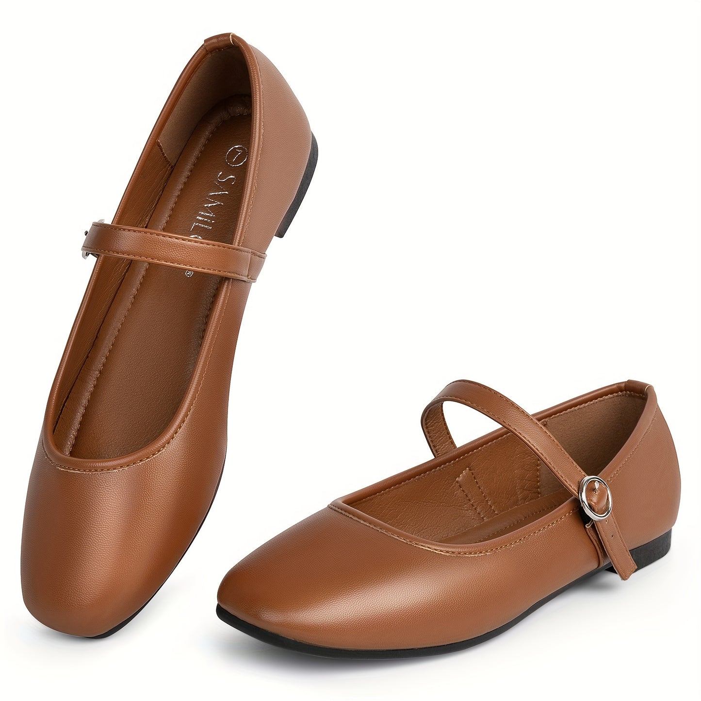 Mary Jane Shoes for Women Square Toe Ankle Strap Flats for Office Everyday