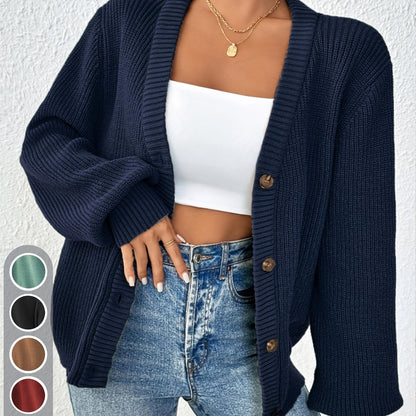 Self-designed Elegant Women's Solid Color Front-button Cardigan Sweater Coat for Spring and Autumn