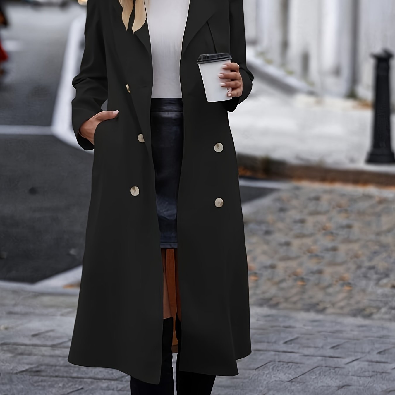 Trench Coat for Women Double Breasted Belted Coat with Pockets for Office Travel