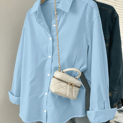 White Shirt for Women Long Sleeve French Style Button Shirt for Office Work Capsule Outfits