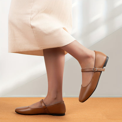 Mary Jane Shoes for Women Square Toe Ankle Strap Flats for Office Everyday
