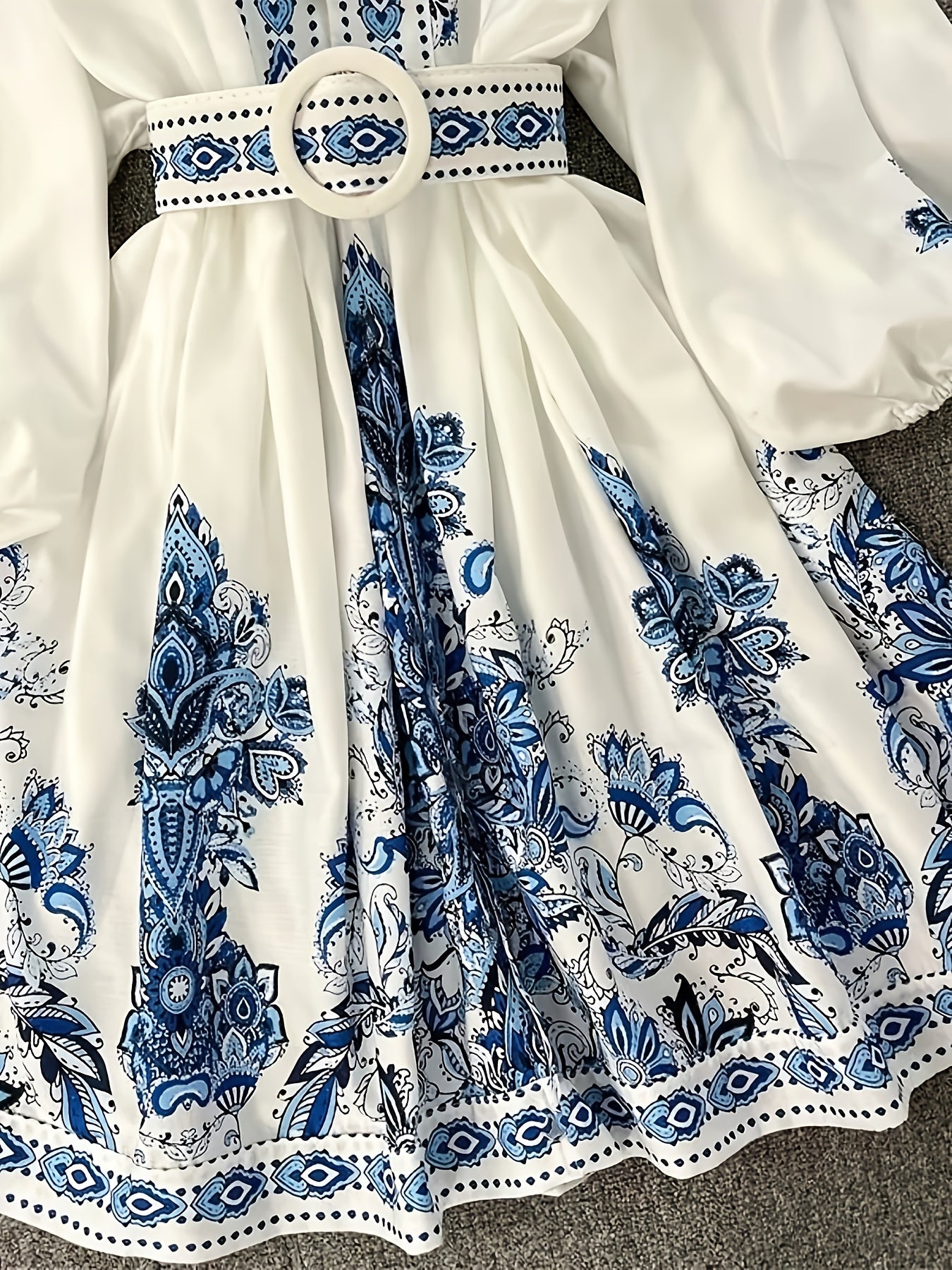 Women's Vintage Palace-Inspired Floral Print A-Line Dress with Lantern Sleeves & Adjustable Waist Tie - V-Neck Long Sleeve Loose Fit Maxi Dress for Spring/Fall, Machine Washable, Cute Dresses