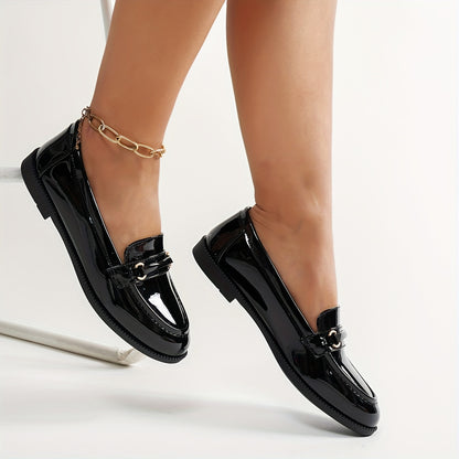 Loafers for Women Metal Buckle Low Heel Slip On Shoes for Office Work Everyday