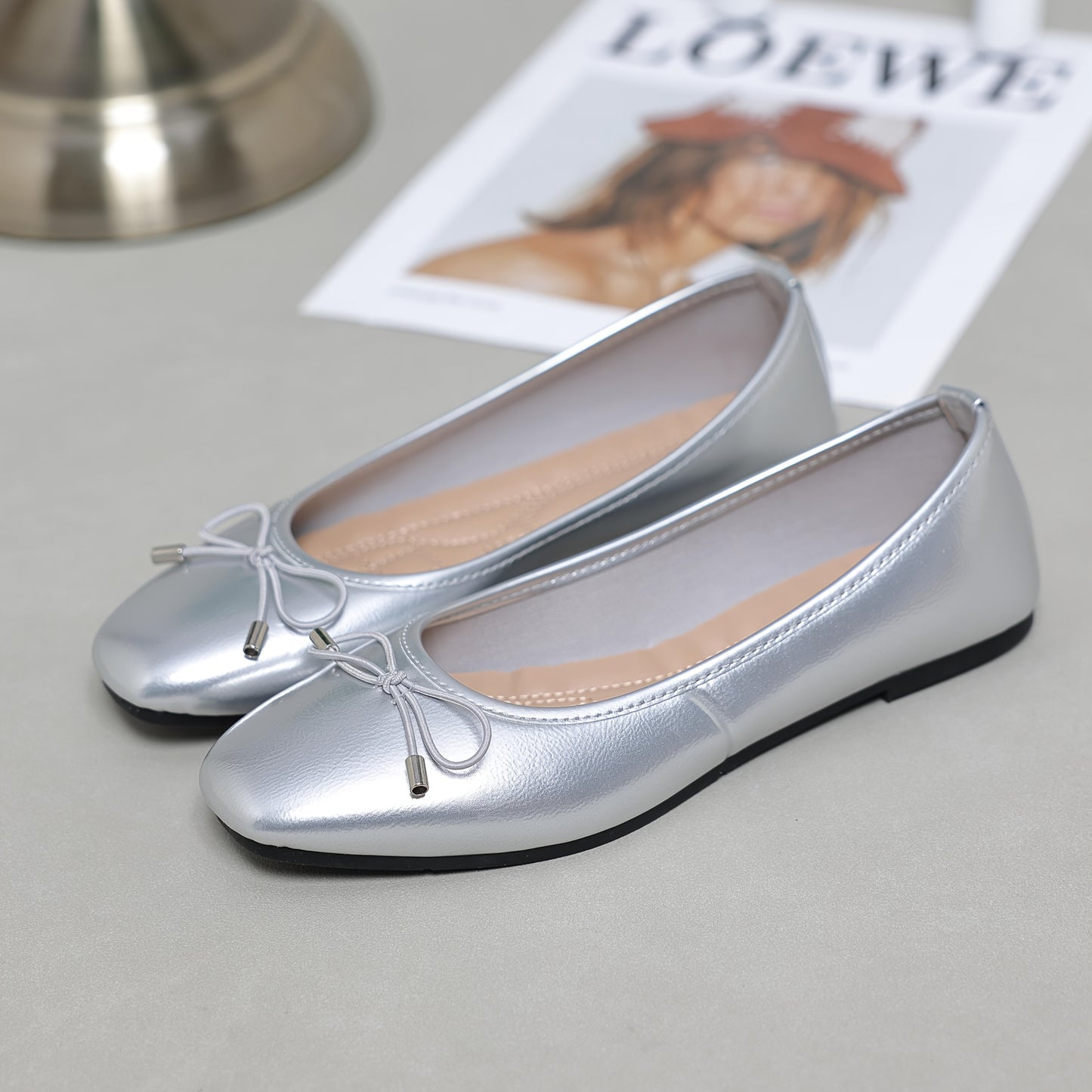 Ballet Flats for Women Square Toe Cushioned Slip On Shoes for Work Travel Everyday