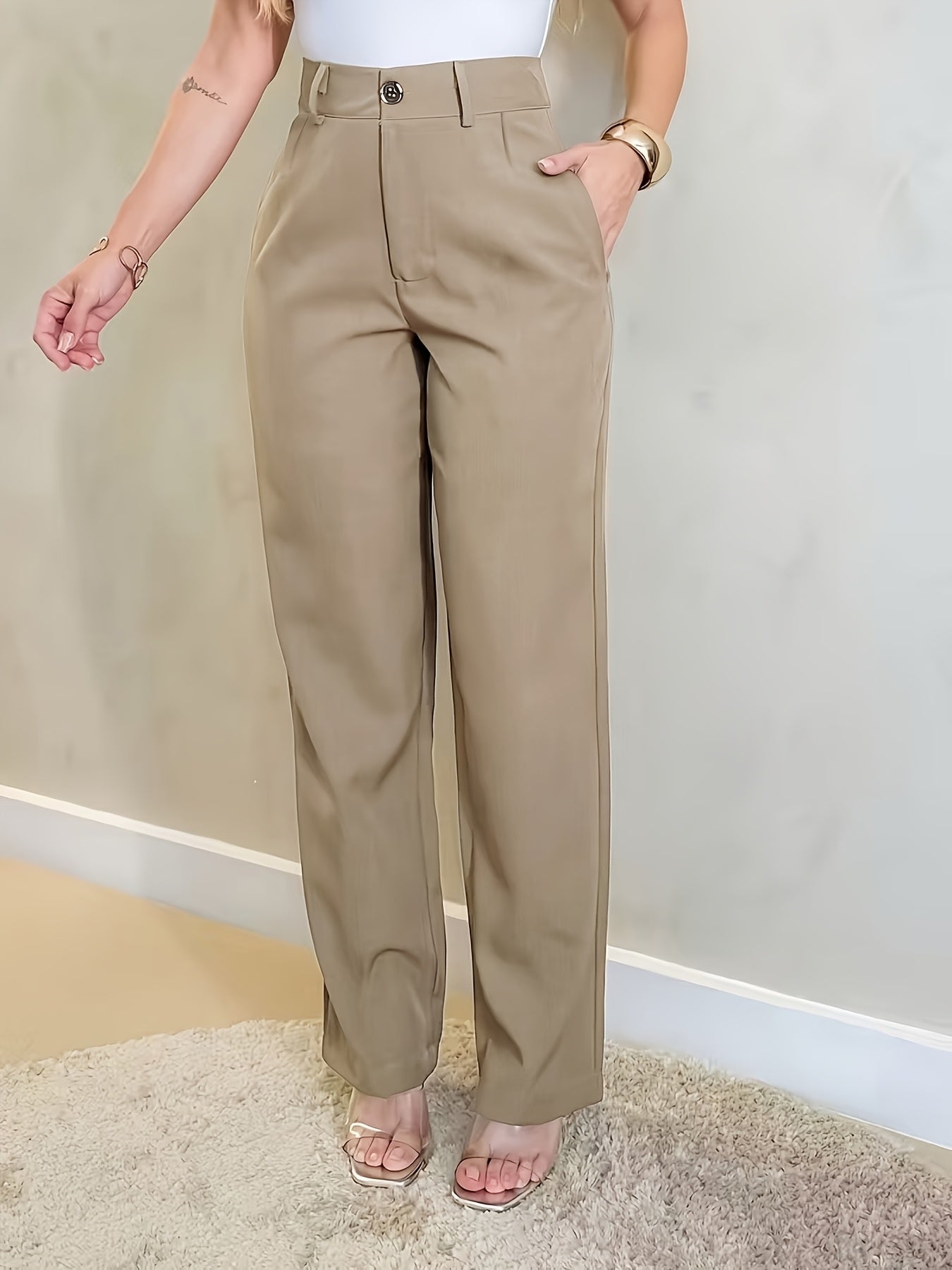 [Elegant Trousers] Women's Elegant Solid Color Trousers, Suit Pants with Pockets, Anti-Pilling, Machine Washable, Perfect for Office And Outings, In-Stock