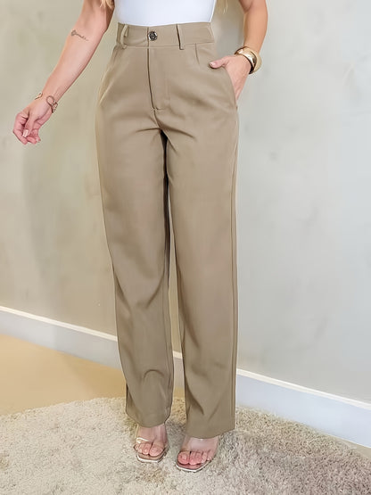 [Elegant Trousers] Women's Elegant Solid Color Trousers, Suit Pants with Pockets, Anti-Pilling, Machine Washable, Perfect for Office And Outings, In-Stock