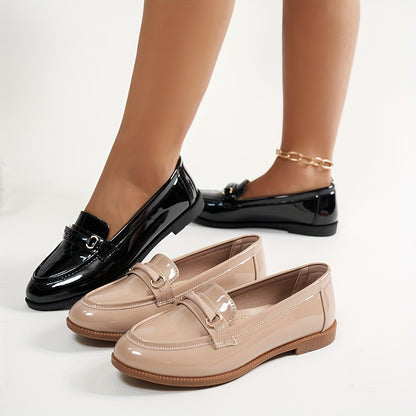 Loafers for Women Metal Buckle Low Heel Slip On Shoes for Office Work Everyday