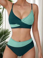 Solid Color Patchwork High-Waisted Sexy Bikini Split Swimsuit Swimwear