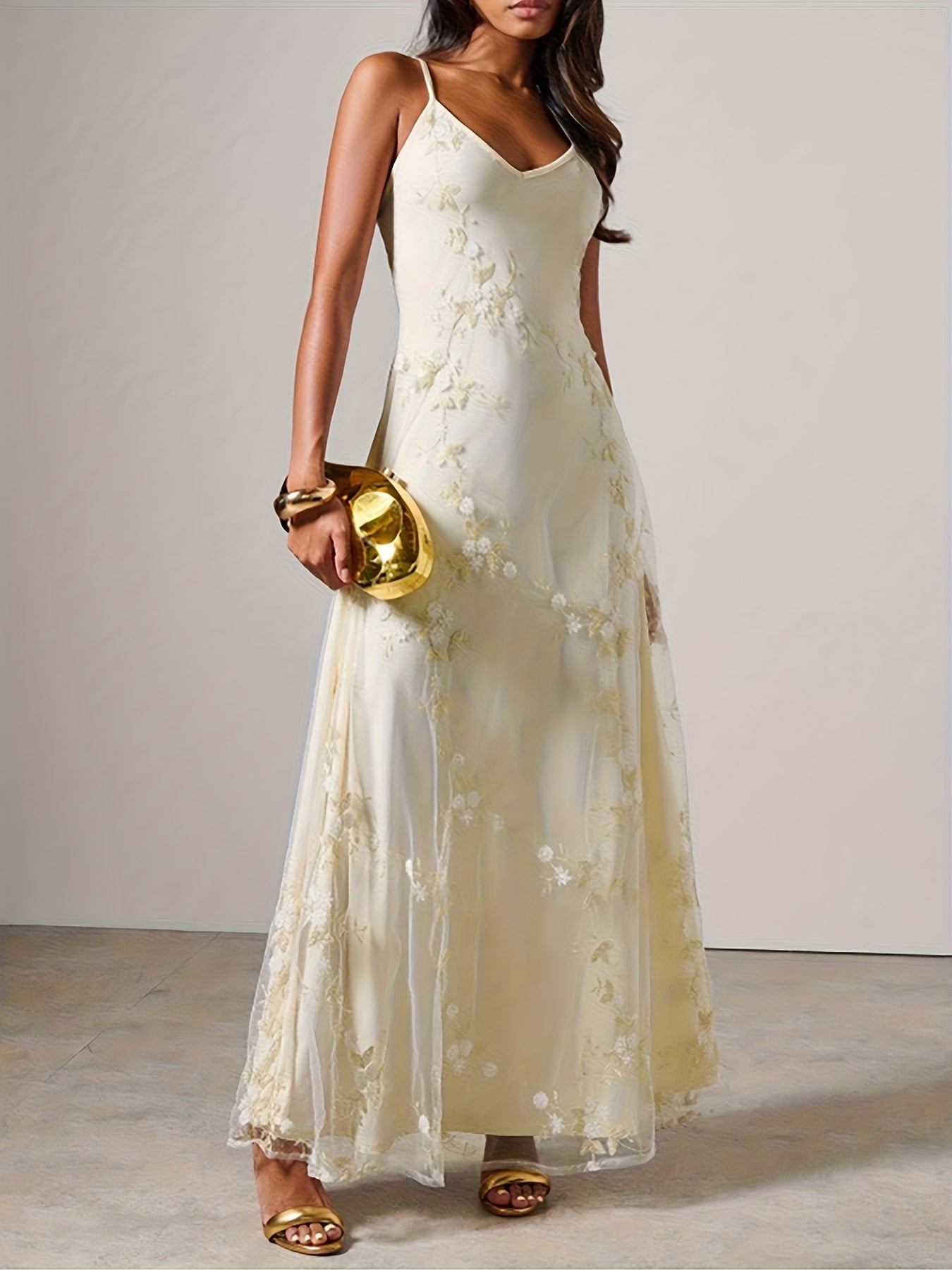 Maxi Slip Dress, Mesh Embroidered, Rehearsal Dinner Dress Wedding Guest Dress, Summer Fall