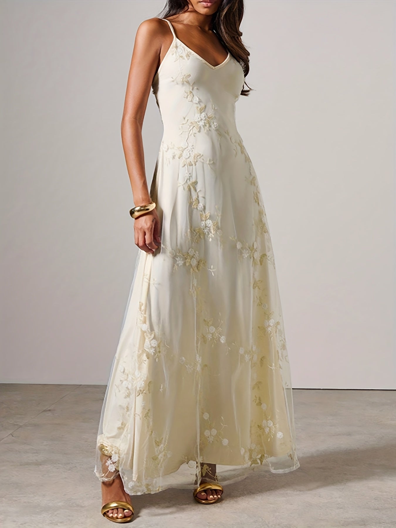 Maxi Slip Dress, Mesh Embroidered, Rehearsal Dinner Dress Wedding Guest Dress, Summer Fall
