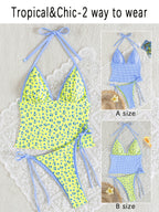 Women's Polka Dot Print Halter Neck Tankini Swimsuit Set, Bohemian Style Backless Knotted Tube Top Halter Bikini, Women's Polka Dot High-Stretch Reversible Design, Free Color Block Mix & Match, Beach Bikini