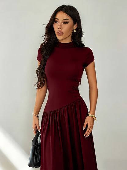 Midi Dress for Women Puff Sleeve Pleated Long Dress for Day Events Smart Casual Summer
