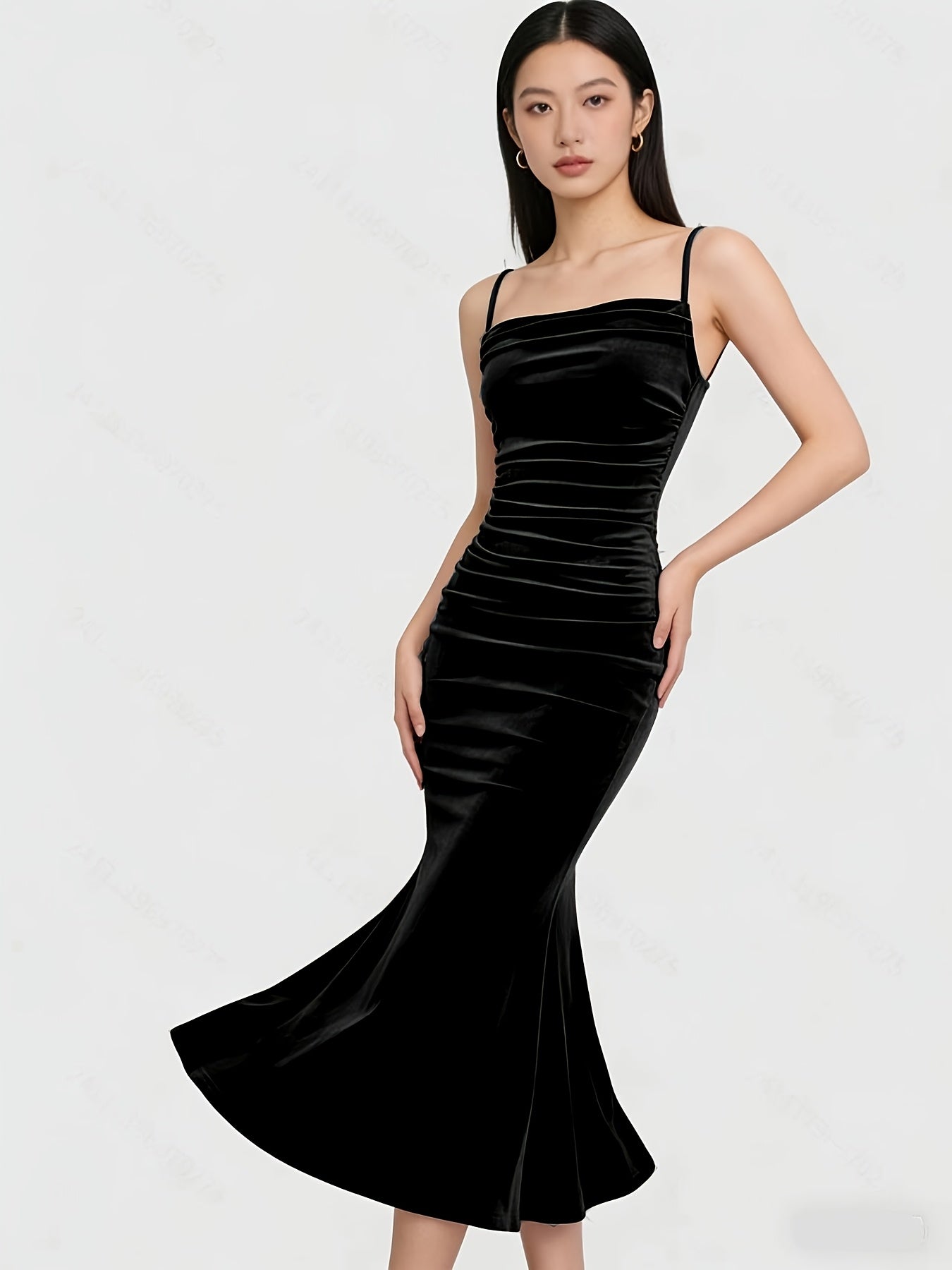Party Dress for Women Ruched Spaghetti Strap Burgundy Midi Dress for Birthday Dinner Events