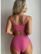 2024 New Bikini Swimsuit Women'S European And American Sexy Red Plaid Split High-Waisted Bikini