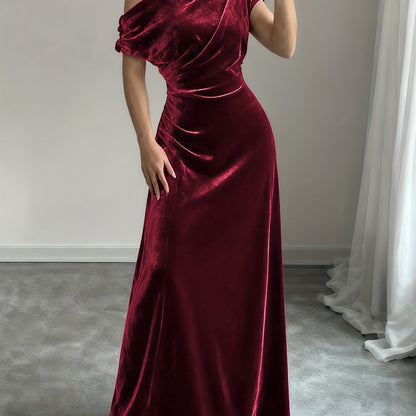 Velvet Dress for Women Off Shoulder Floor Length Evening Dress for Party Banquet Events