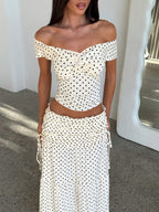 Summer Women'S Skirt Set Polka Dot Off-Shoulder Top High-Waist Fishtail Skirt Two-Piece Set