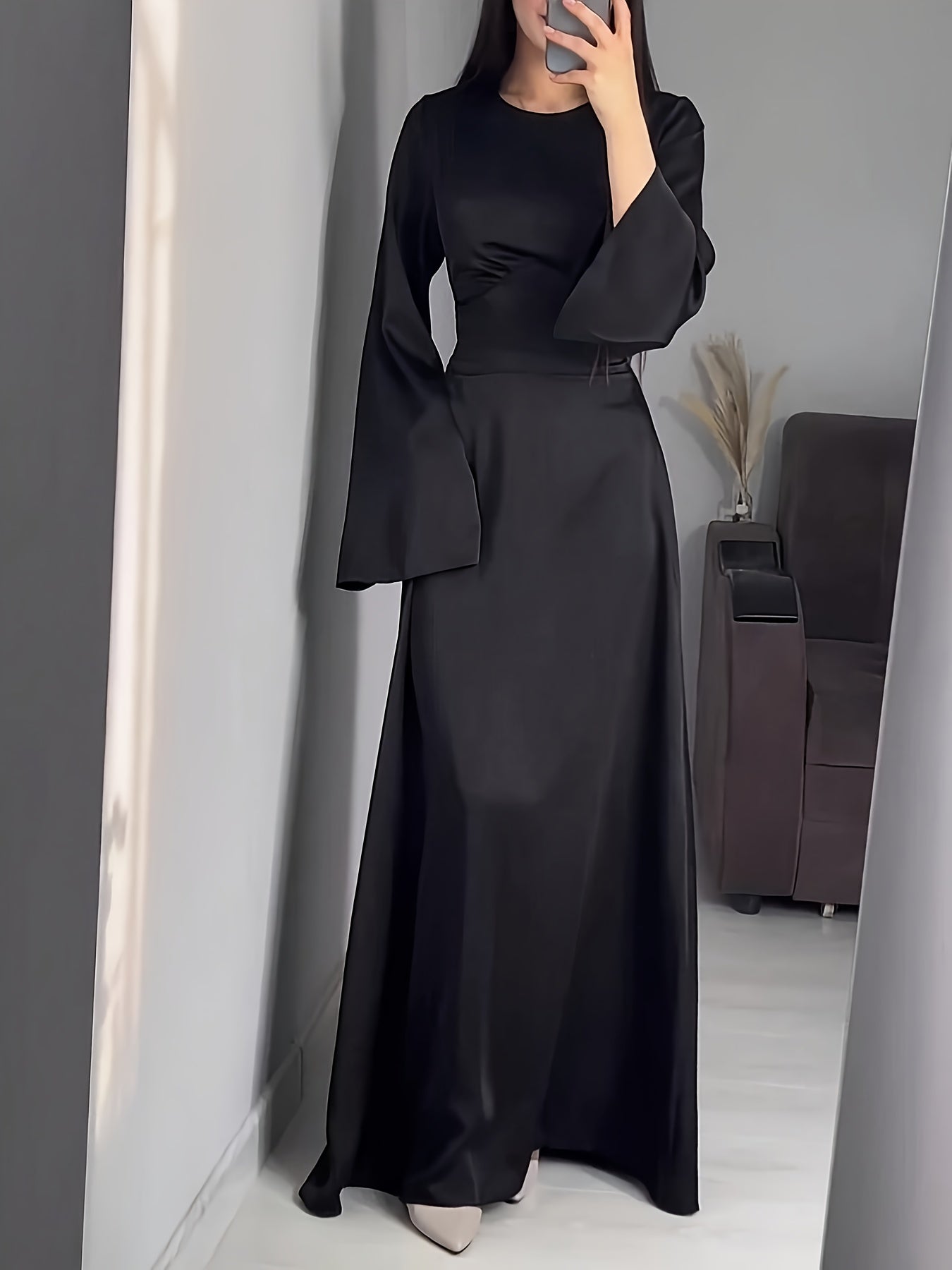 Women'S Elegant Temperament Long Back-Tie Long Sleeve Dress