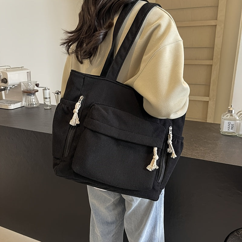 Corduroy Tote Bag for Women Large Crossbody Shoulder Bag for Work Commute Travel