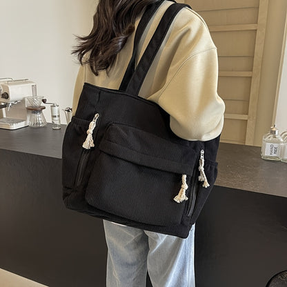 Corduroy Tote Bag for Women Large Crossbody Shoulder Bag for Work Commute Travel