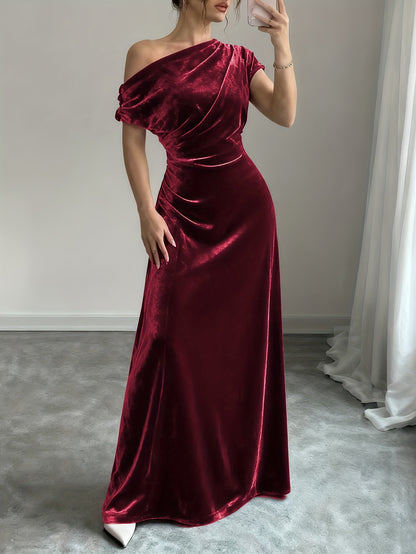 Velvet Dress for Women Off Shoulder Floor Length Evening Dress for Party Banquet Events