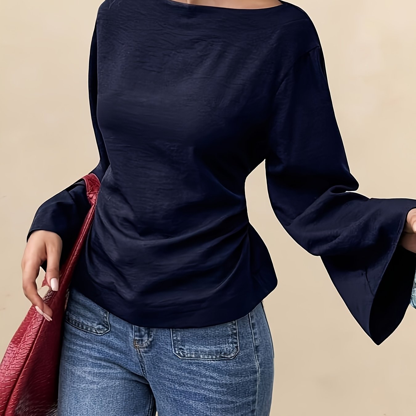 White Blouse for Women Back Tie Flared Sleeve Lightweight Shirt for Office Dinner Summer
