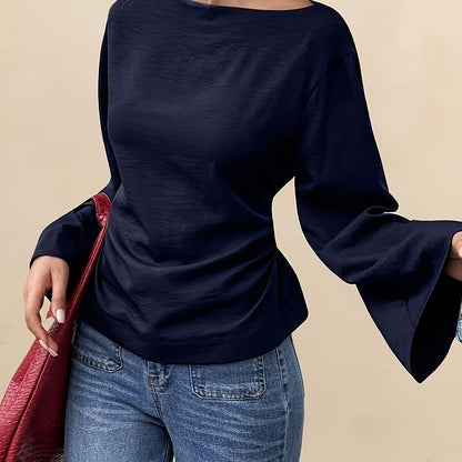 White Blouse for Women Back Tie Flared Sleeve Lightweight Shirt for Office Dinner Summer