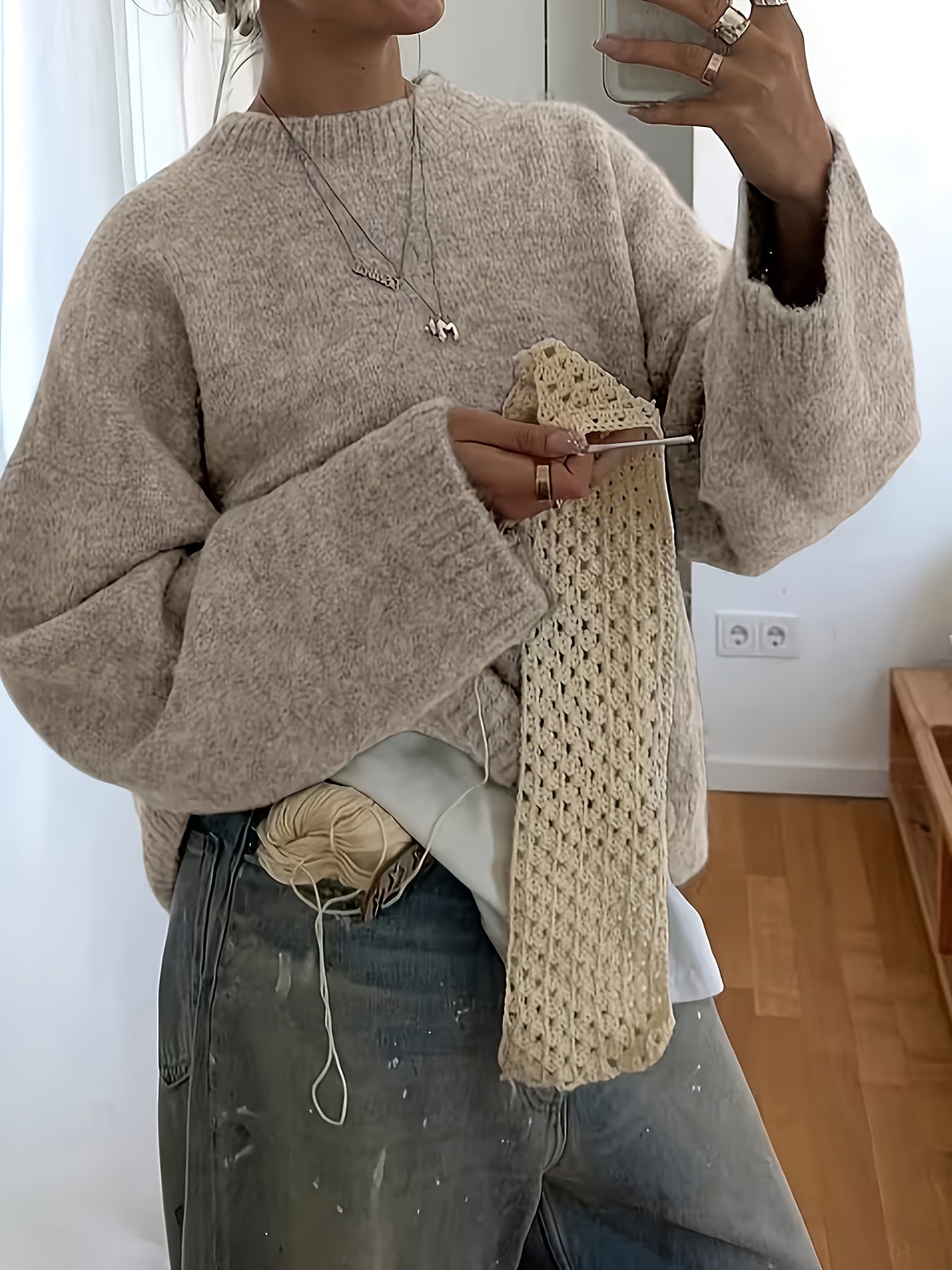 New Stylish And Elegant Casual Versatile Loose-Fit Round-Neck Long-Sleeve Women'S Sweater